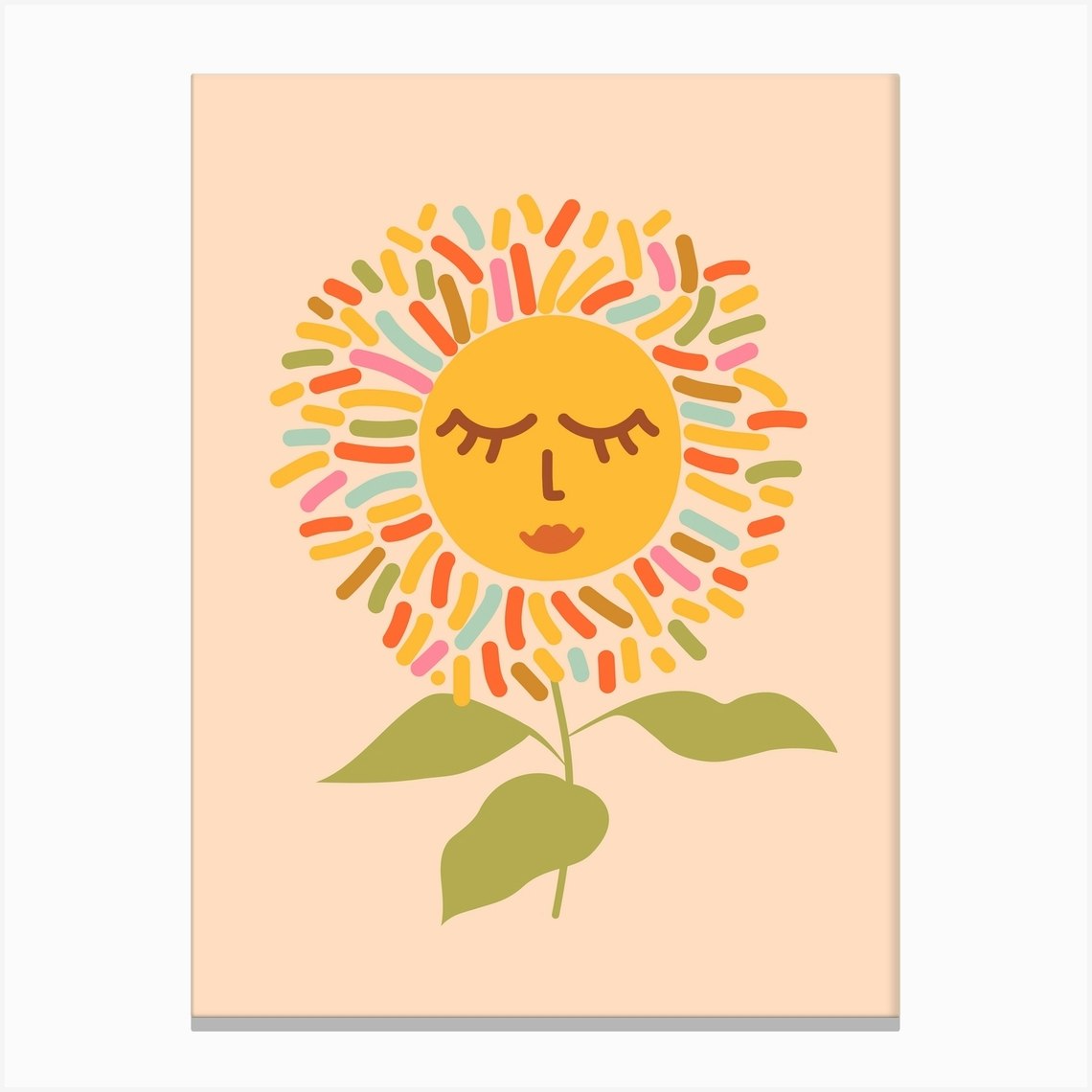 Sunflower Closed Eyes Peachy Boho Canvas Print by Dominique Vari - Fy