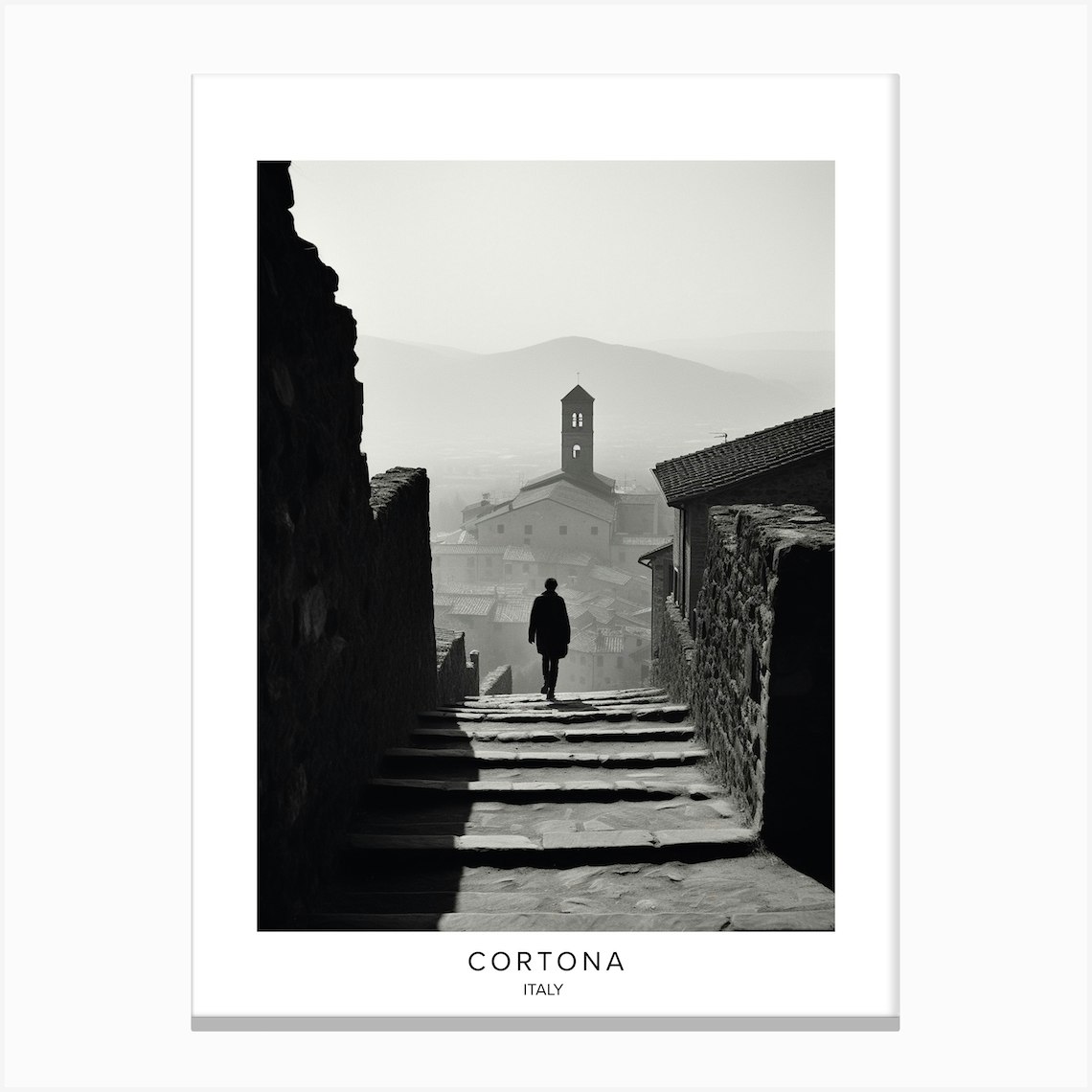 Poster Of Cortona Italy Black And White Analogue Photography 2 Canvas