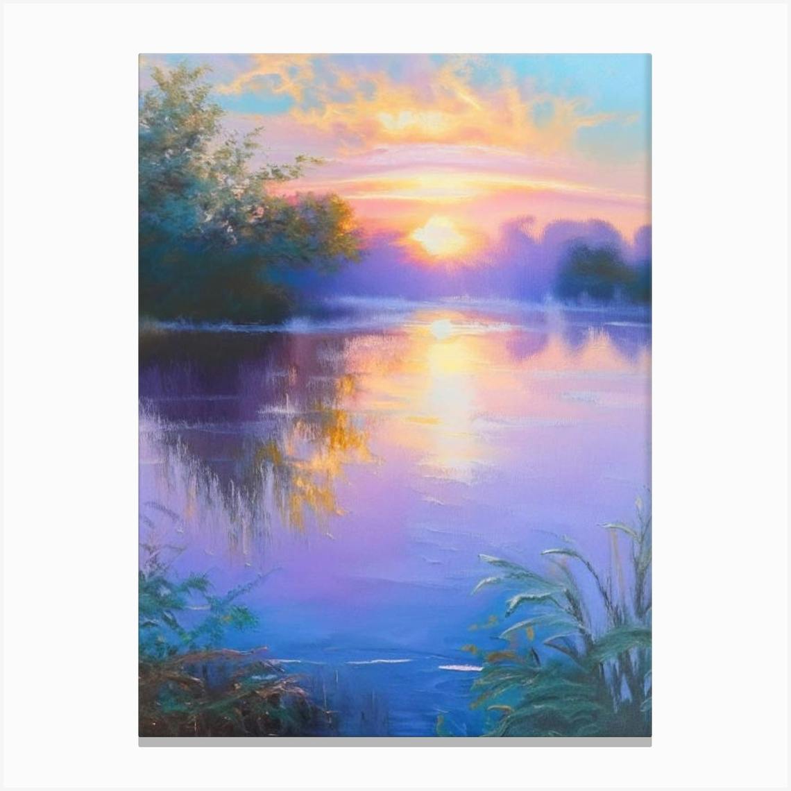 River at Sunset Painting hotsell Purple Hues Landscape Wall Art