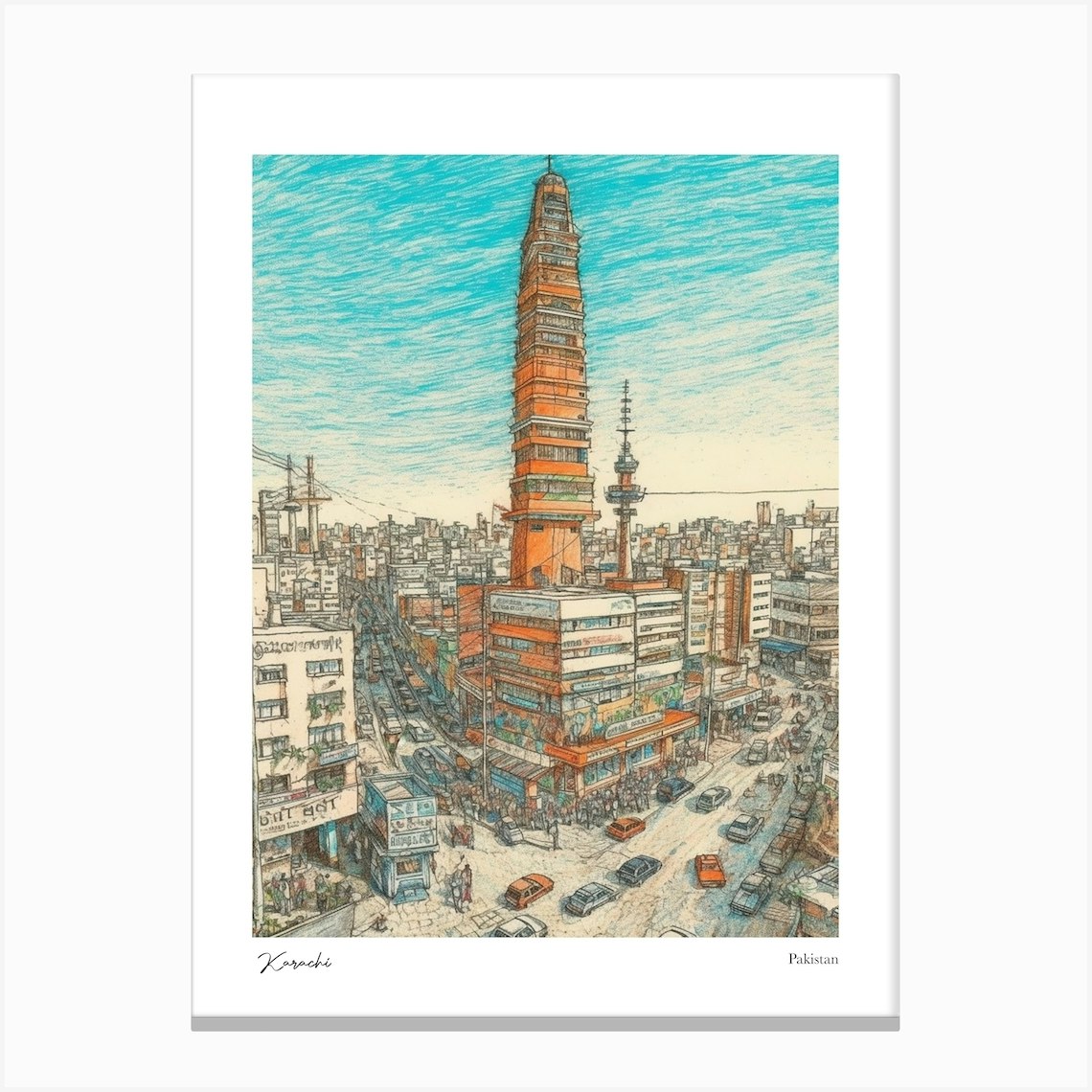 Karachi Pakistan Drawing Pencil Style 2 Travel Poster Canvas Print by