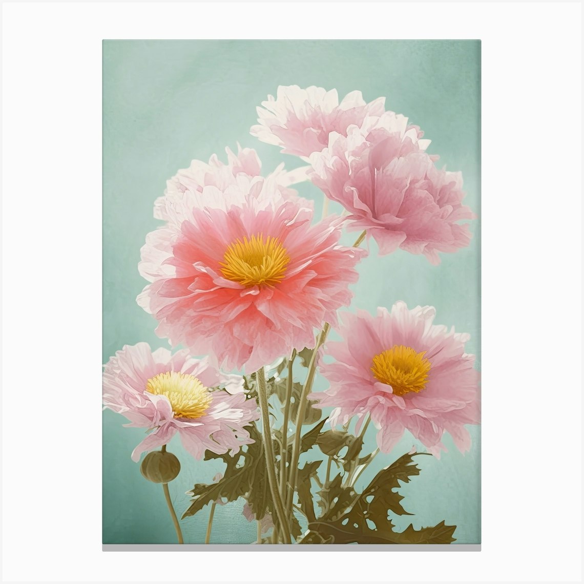 Chrysanthemums Flowers Acrylic Painting In Pastel Colours 4 Canvas ...