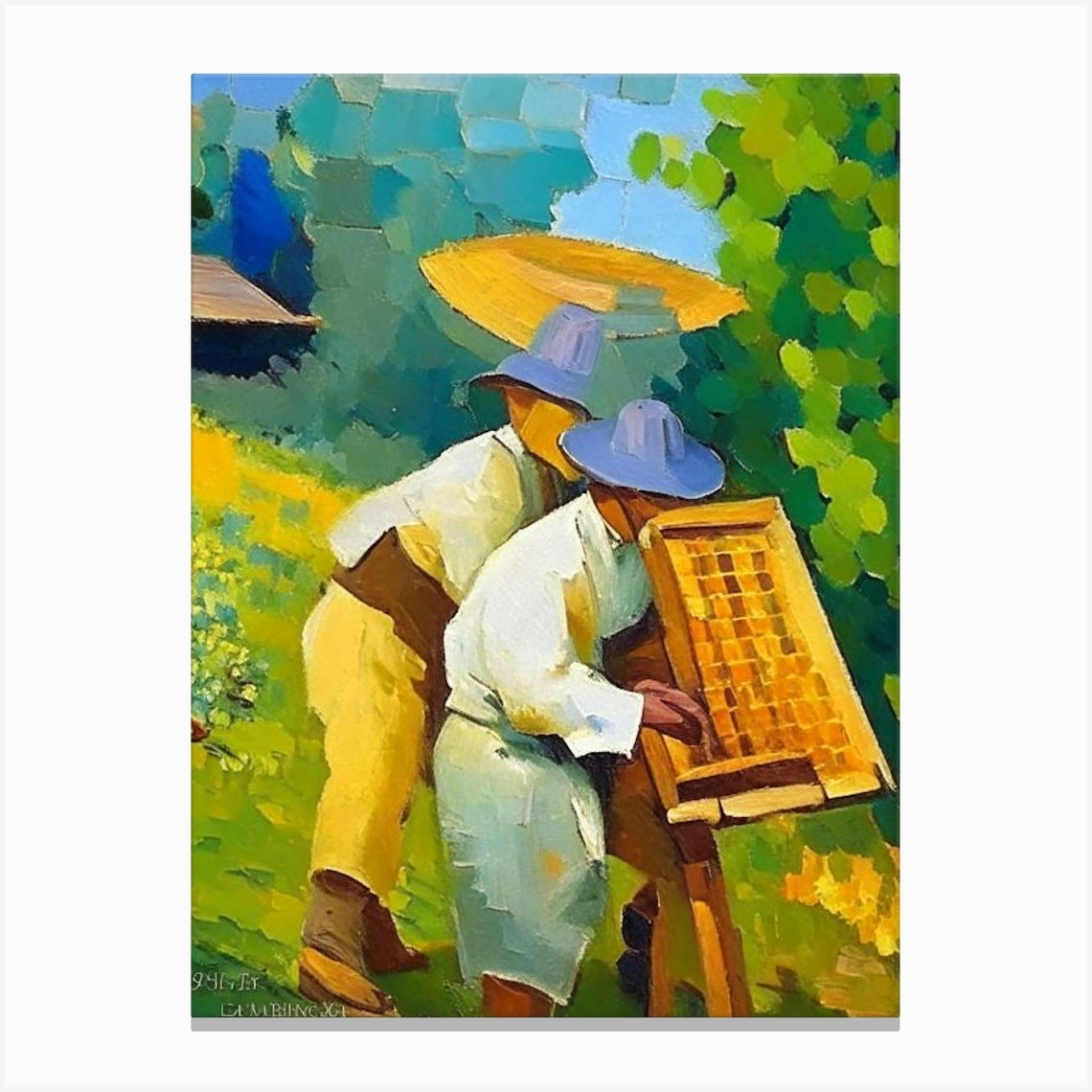 Beekeeper And Beehive Painting Canvas Print By The Happy Hive Fy