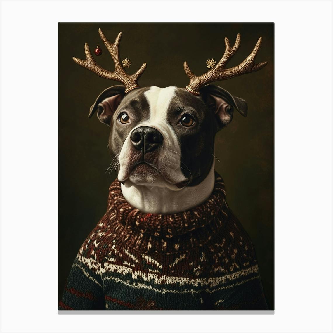 Staffy Staffordshire Bull Terrier In Christmas Jumper Canvas Print by NordicDesignHouse Fy