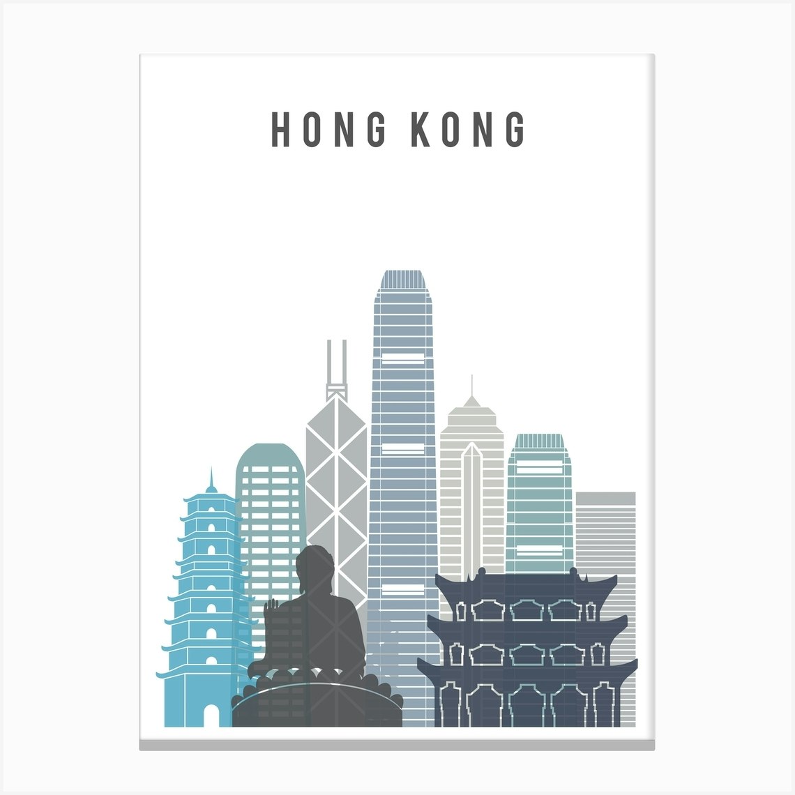 Hong Kong Skyline In Blue Canvas Print by Piccalilli Prints Fy