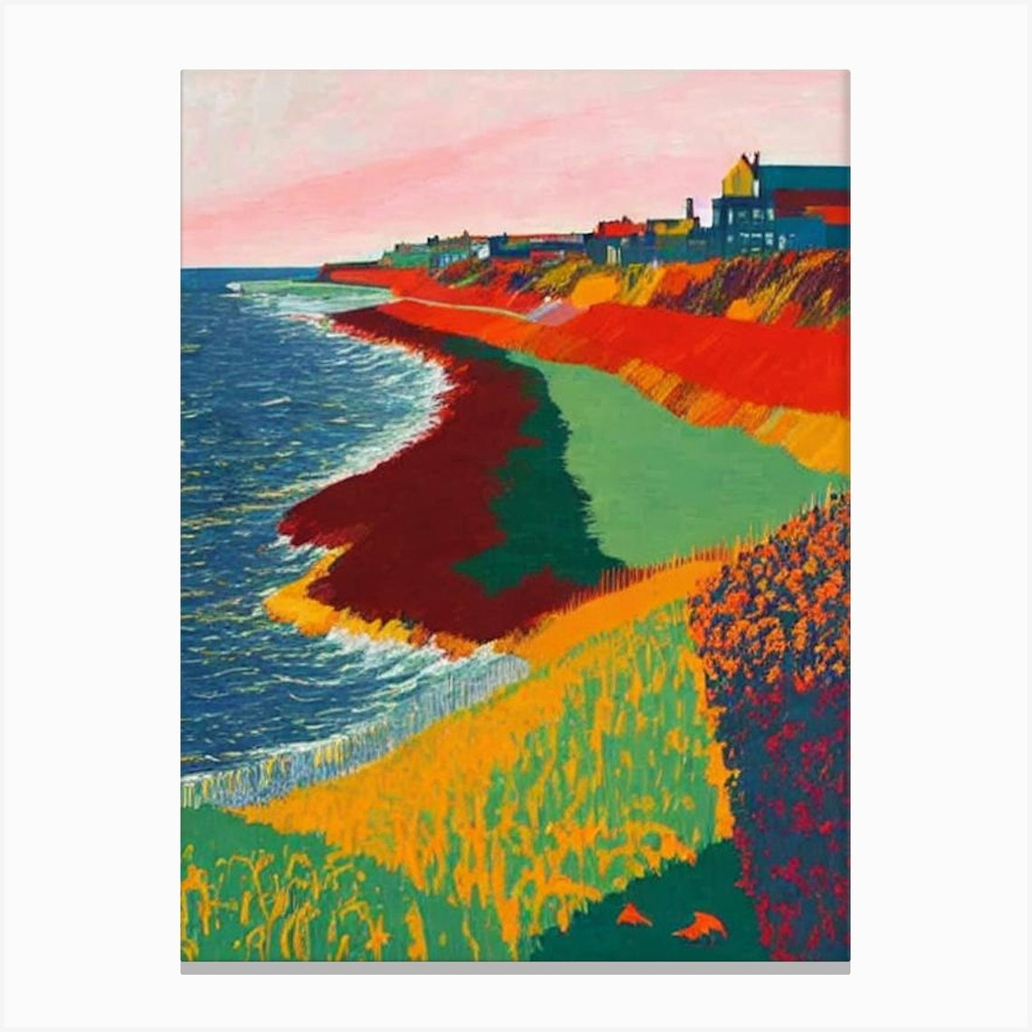 Filey Beach, North Yorkshire Hockney Style Canvas Print by Sand & Surf ...