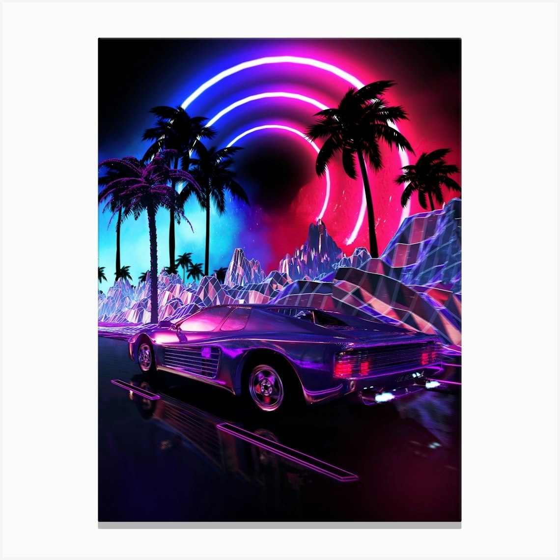 Neon Landscape Synthwave Palms And Car Outrun [synthwave Vaporwave