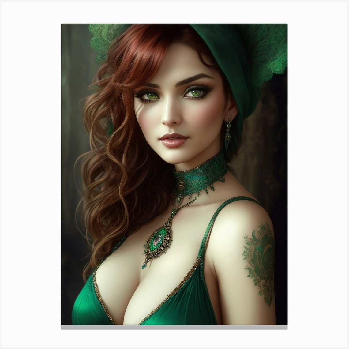 Gypsy Steampunk Beautiful Sexy Woman Green Hair 1 Canvas Print By Nebuchadnezzar Fy 