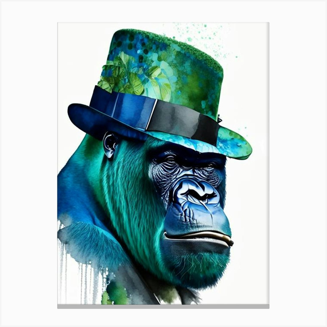 Gorilla In Bowler Hat Gorillas Mosaic Watercolour 1 Canvas Print by