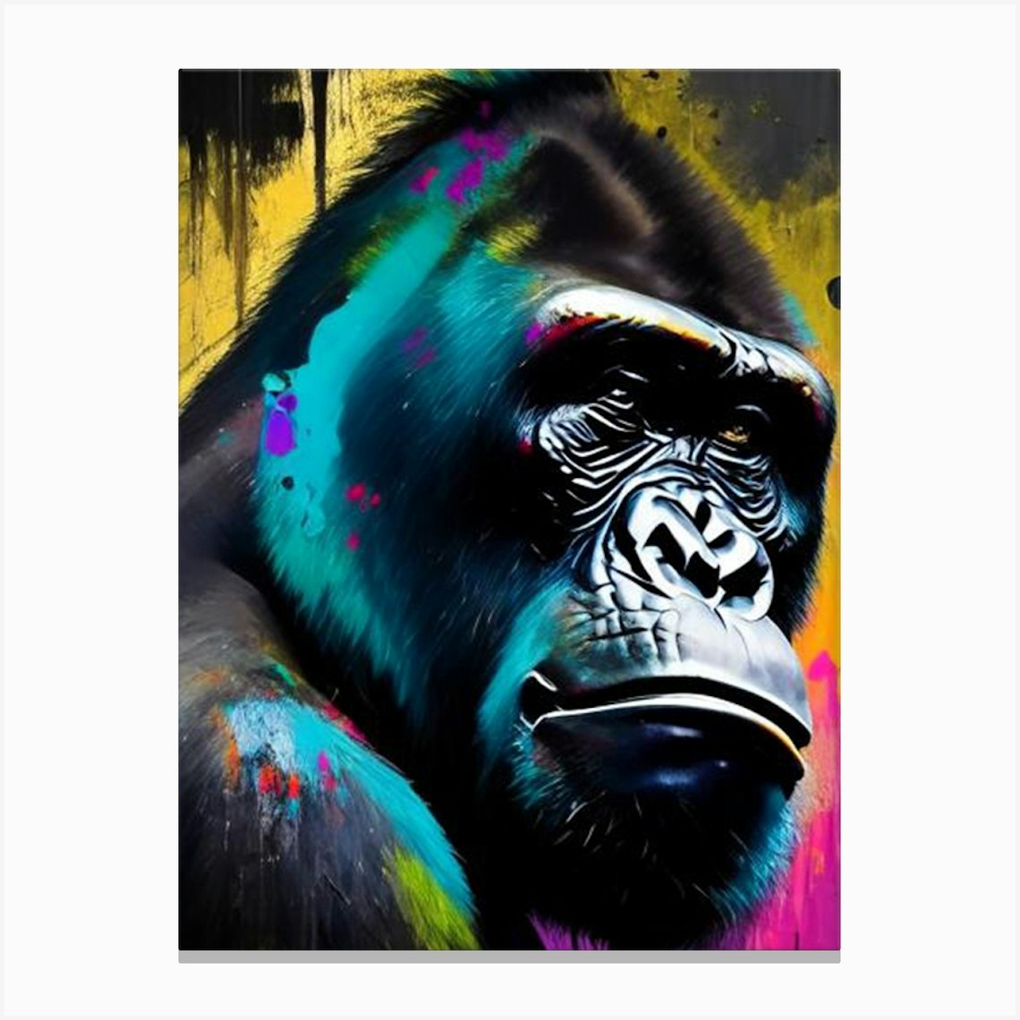 Gorilla With Graffiti Background Gorillas Bright Neon 1 Canvas Print by ...