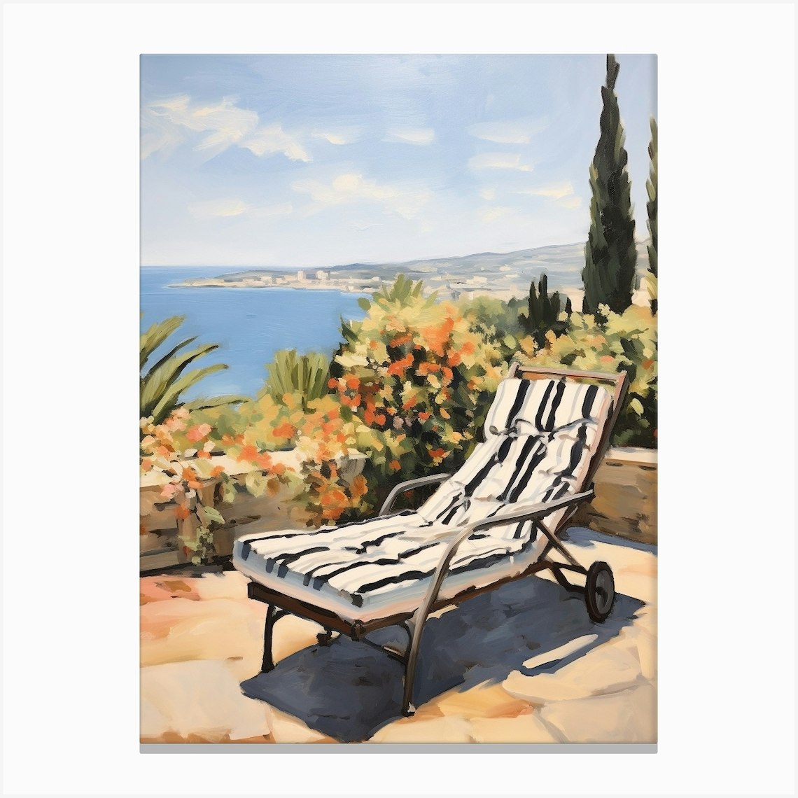 Sun Lounger By The Pool In Limassol Cyprus Canvas Print by MedArt Fy