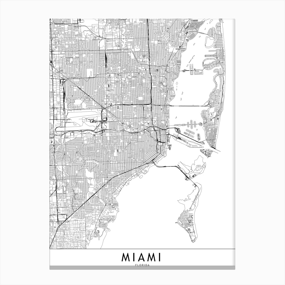 Miami White Map Art Print by multipliCITY - Fy