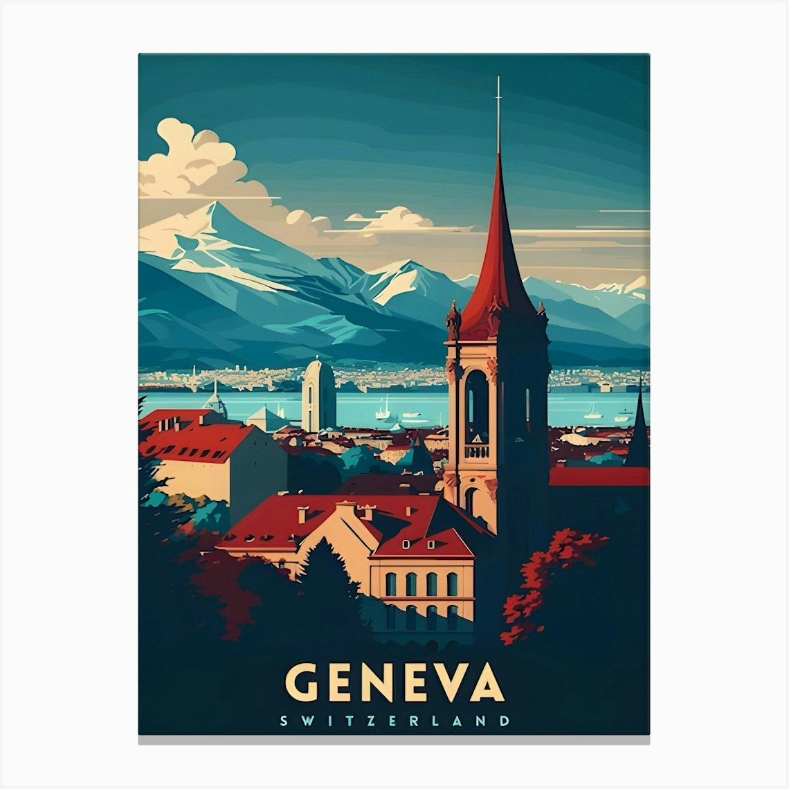 Geneva Switzerland Travel Poster Canvas Print by DoubleT - Fy