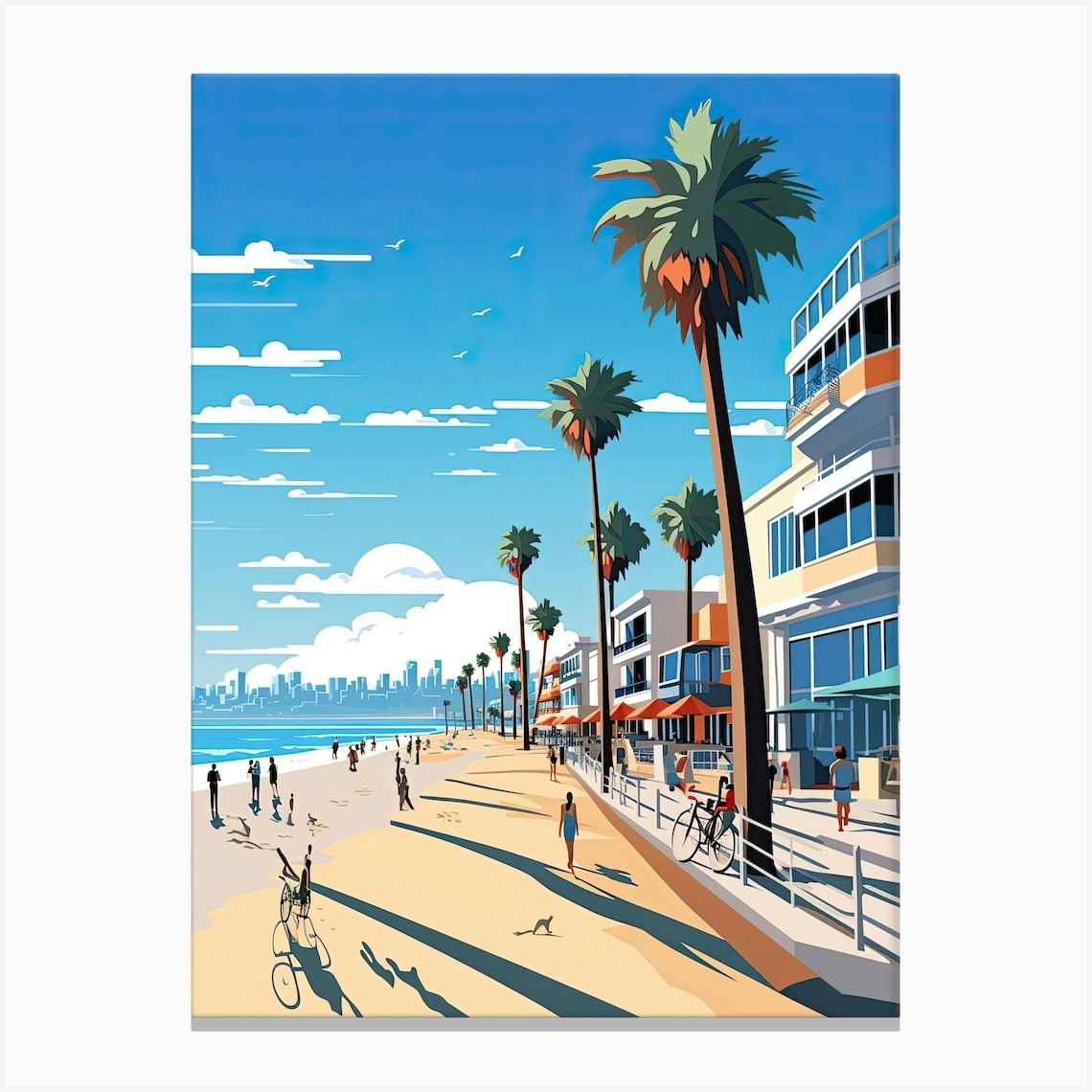 Venice Beach California, Usa, Flat Illustration 2 Canvas Print by