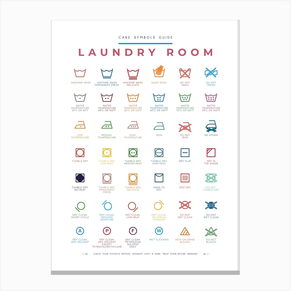 Laundry Room Symbols Guide Colorful Art Print by Lady Humaira - Fy