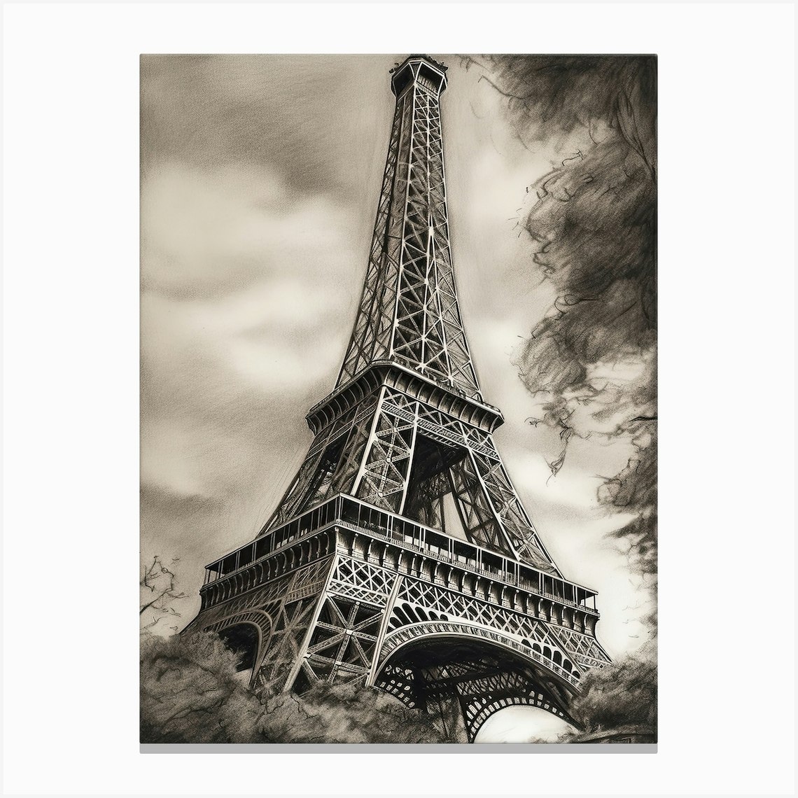 Eiffel Tower Paris Pencil Drawing Sketch 1 Canvas Print by Fusion