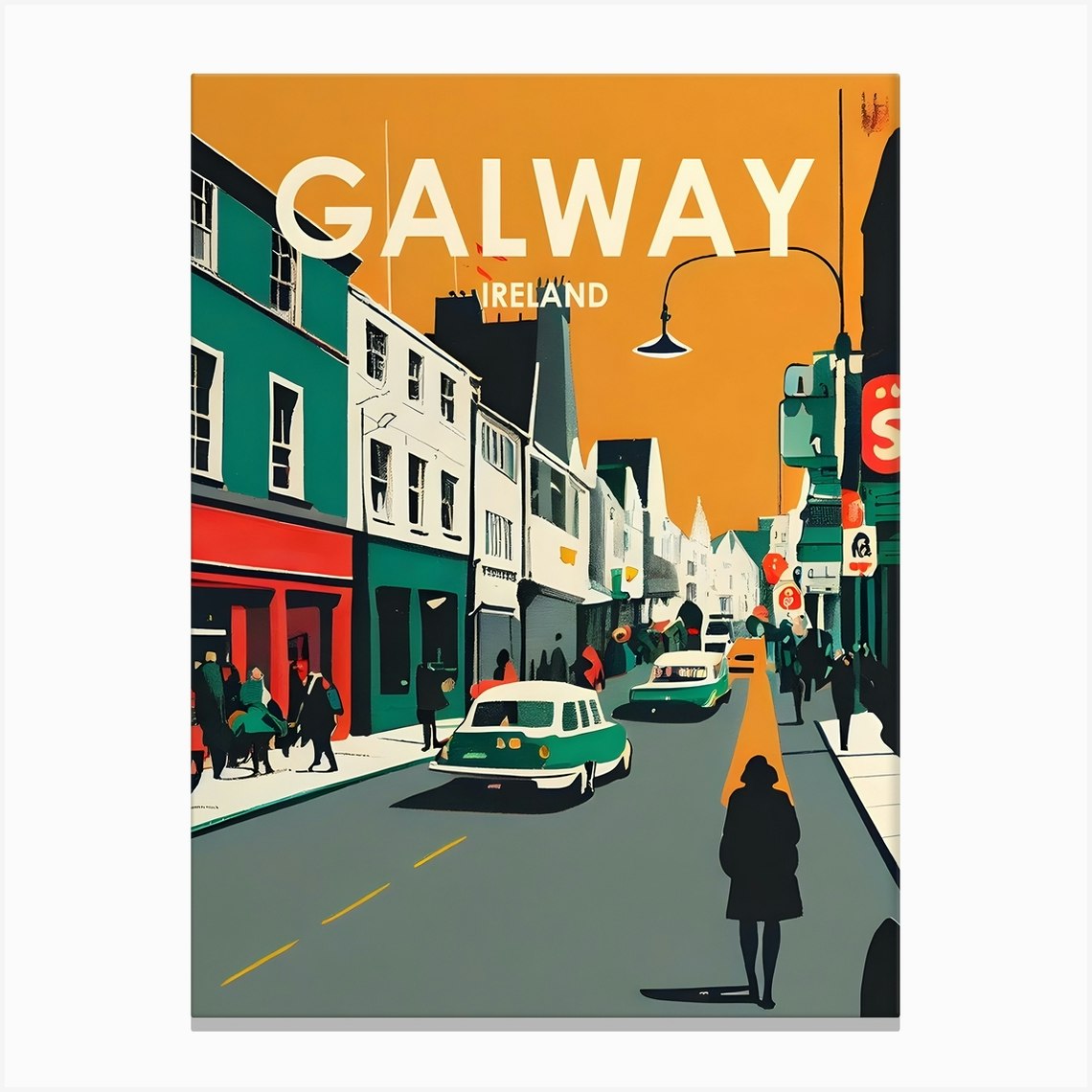 Galway Ireland Retro Canvas Print by KunStudio Fy