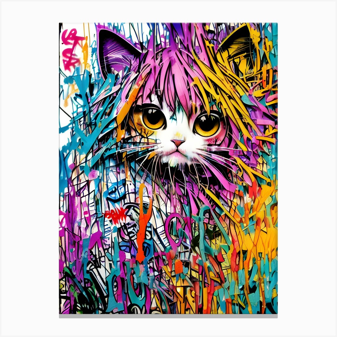 Cute Kitten Colorful Graffiti Portrait Painting Poster 4 Canvas Print ...