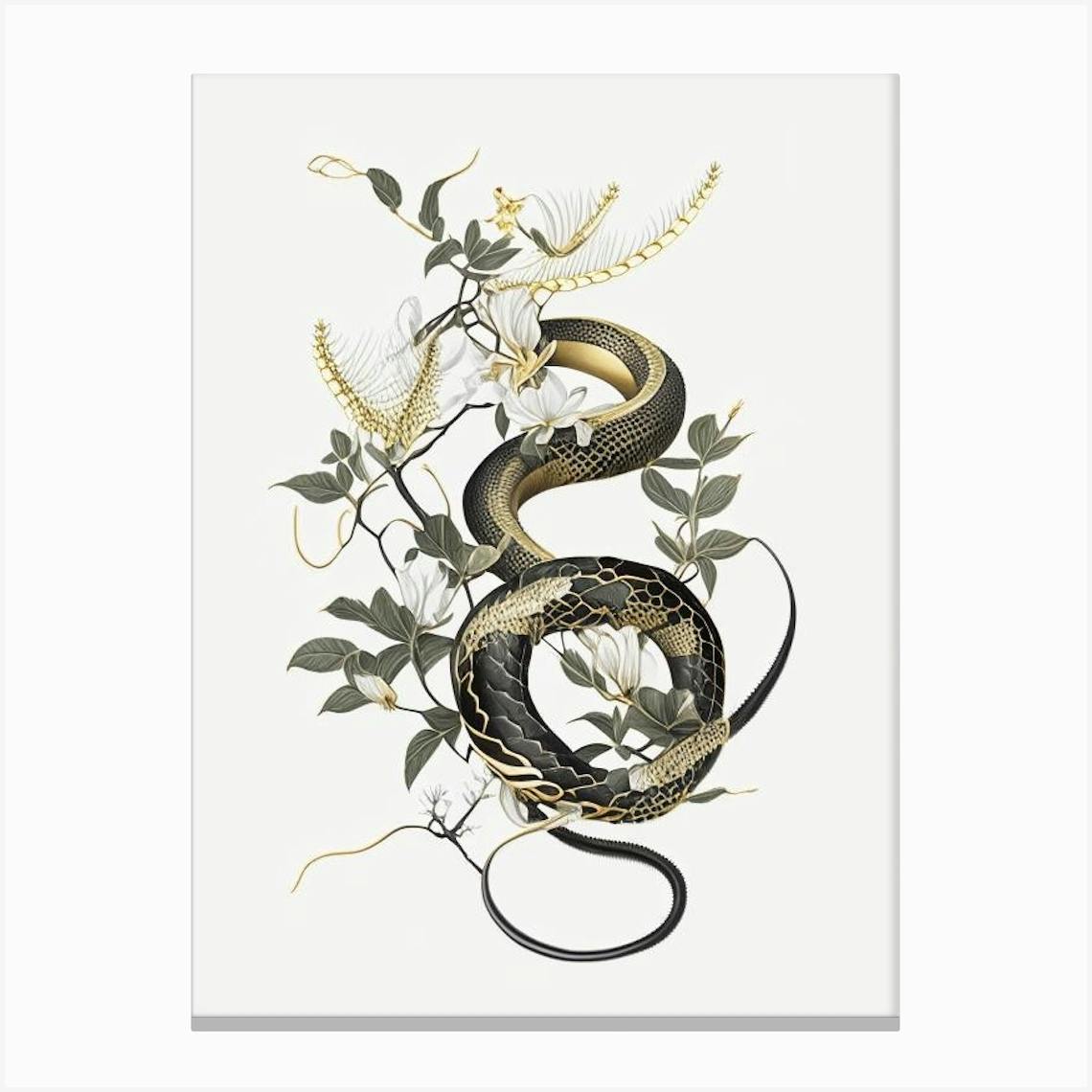 Vine Snake 1 Gold And Black Canvas Print by The Snake Pit - Fy