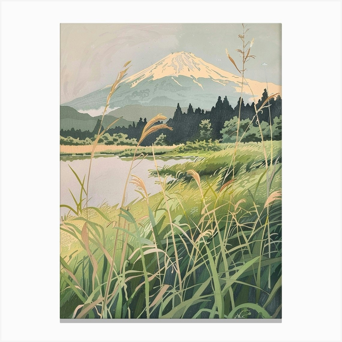 Mount Fuji Japan 12 Retro Illustration Canvas Print by Japan Journey - Fy