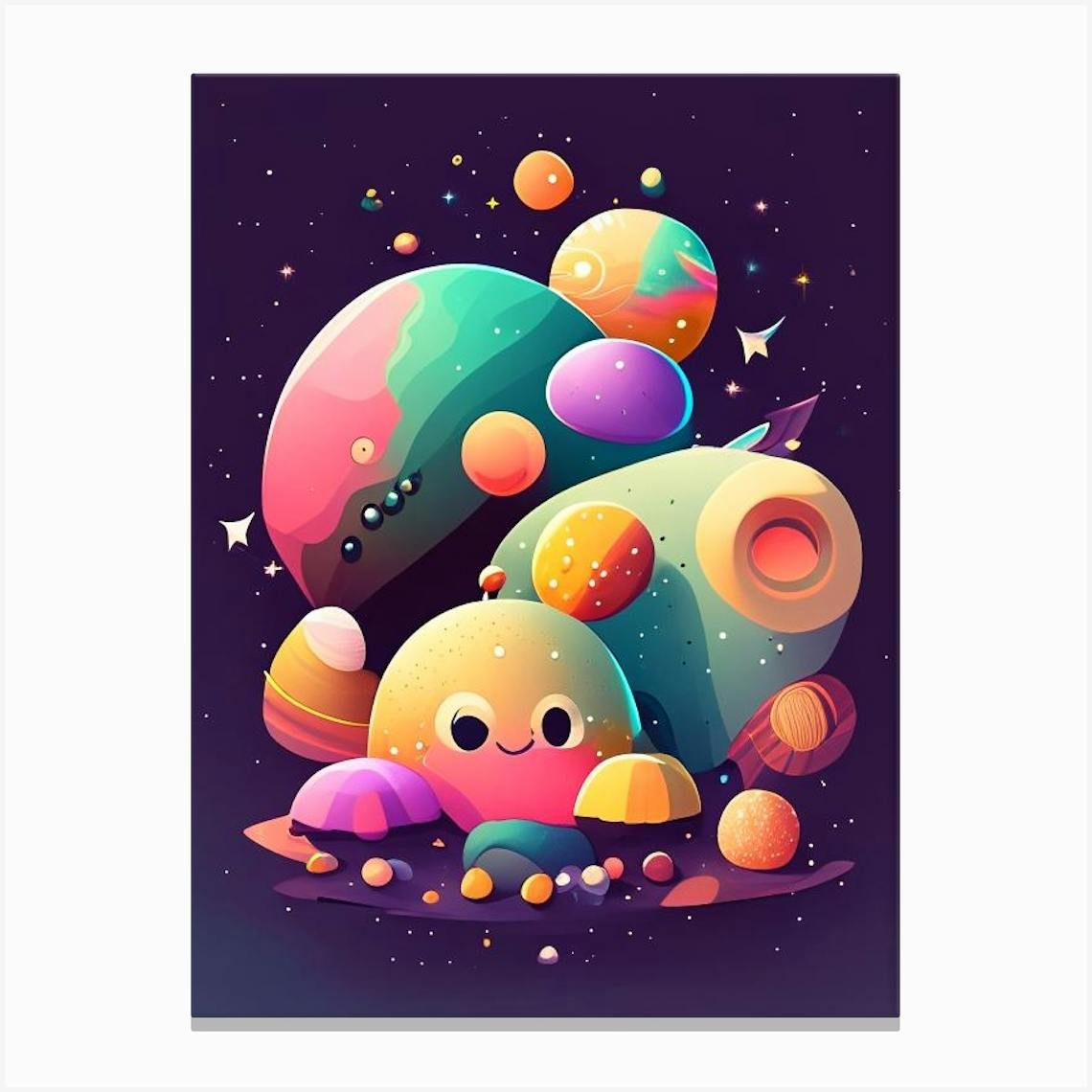 Asteroid Belt Kawaii Kids Space Canvas Print by Outer Space Fy