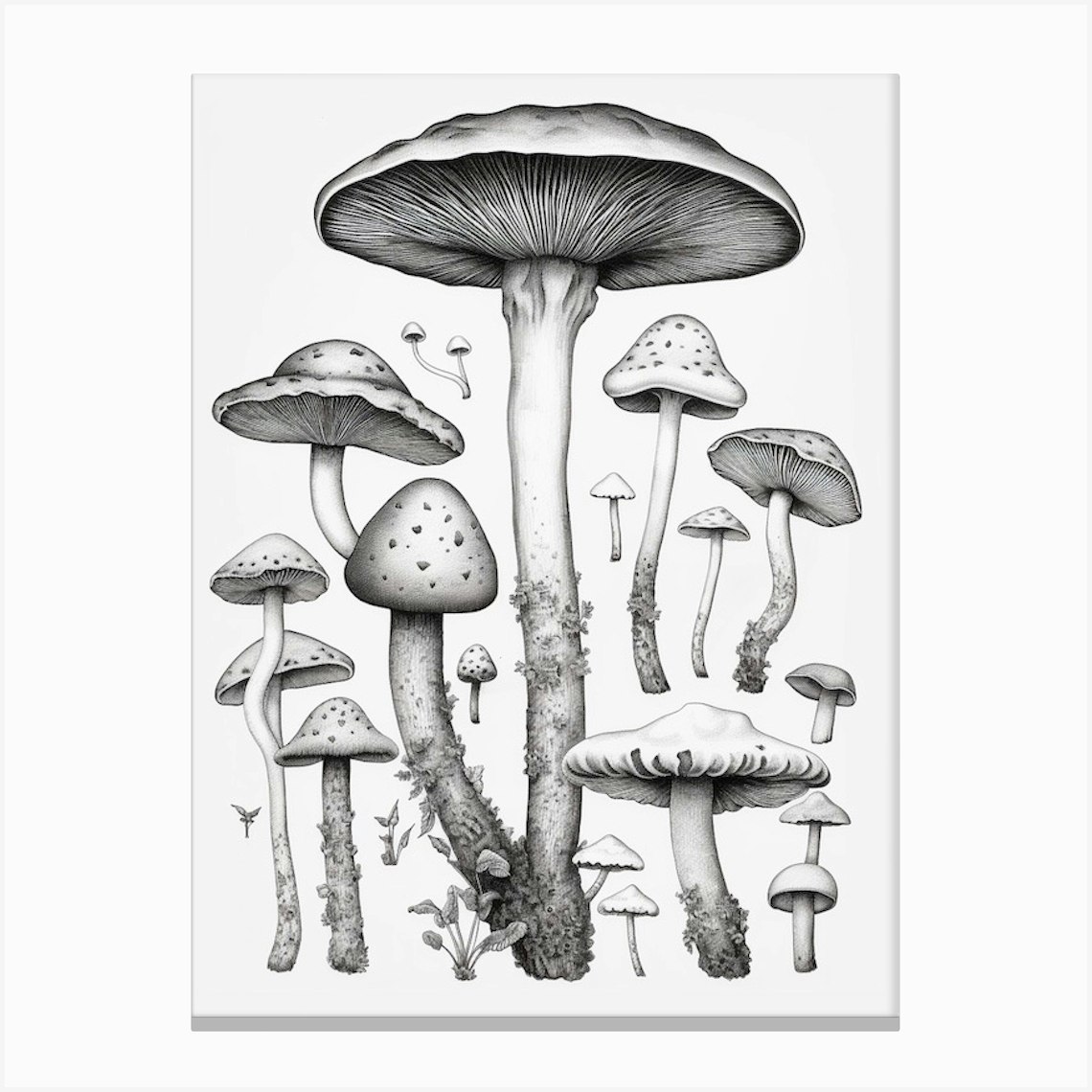 Mushroom Drawing B&W 2 Canvas Print by Enchanted Prints - Fy