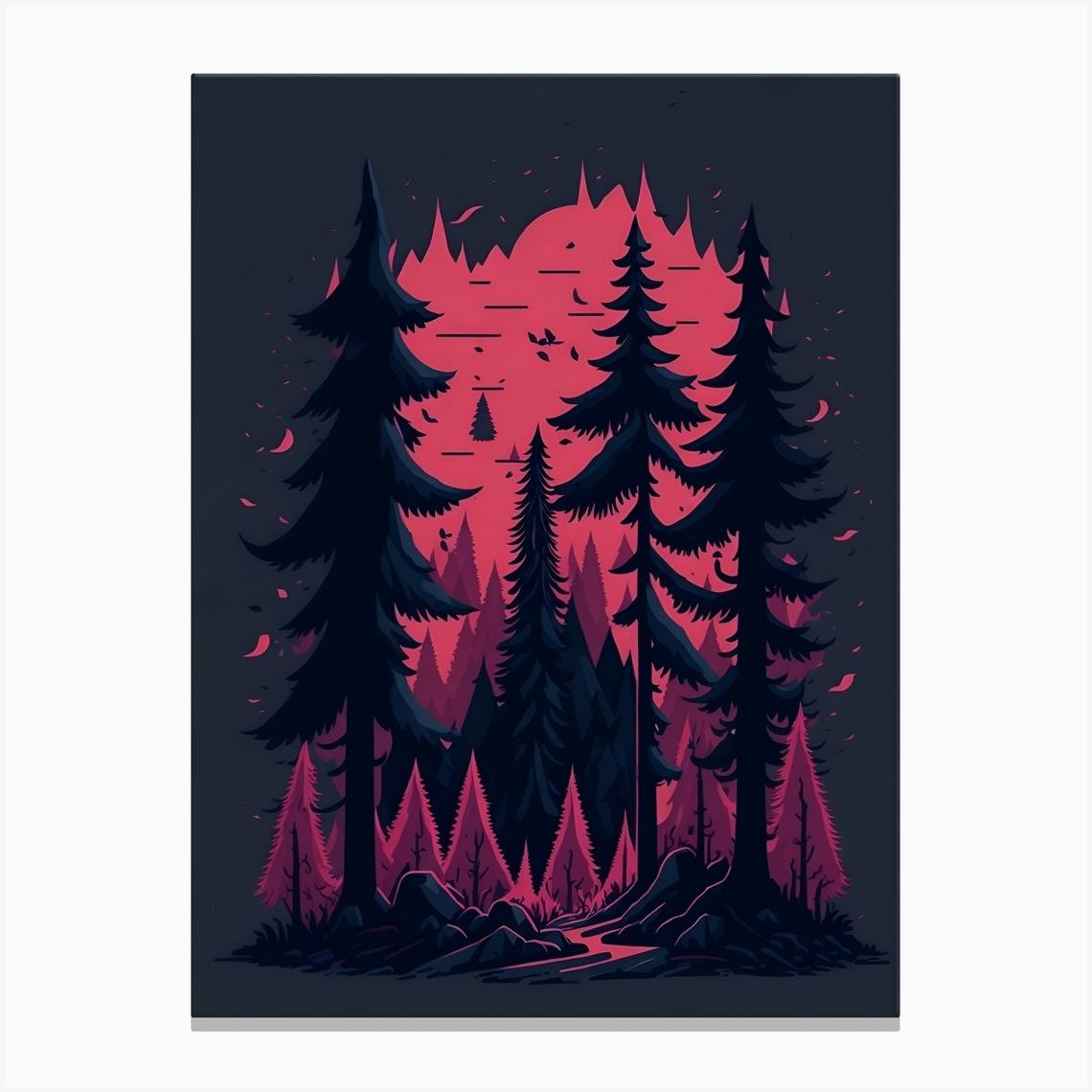 キャンバスドローイング『The forest at night』 Forest at night