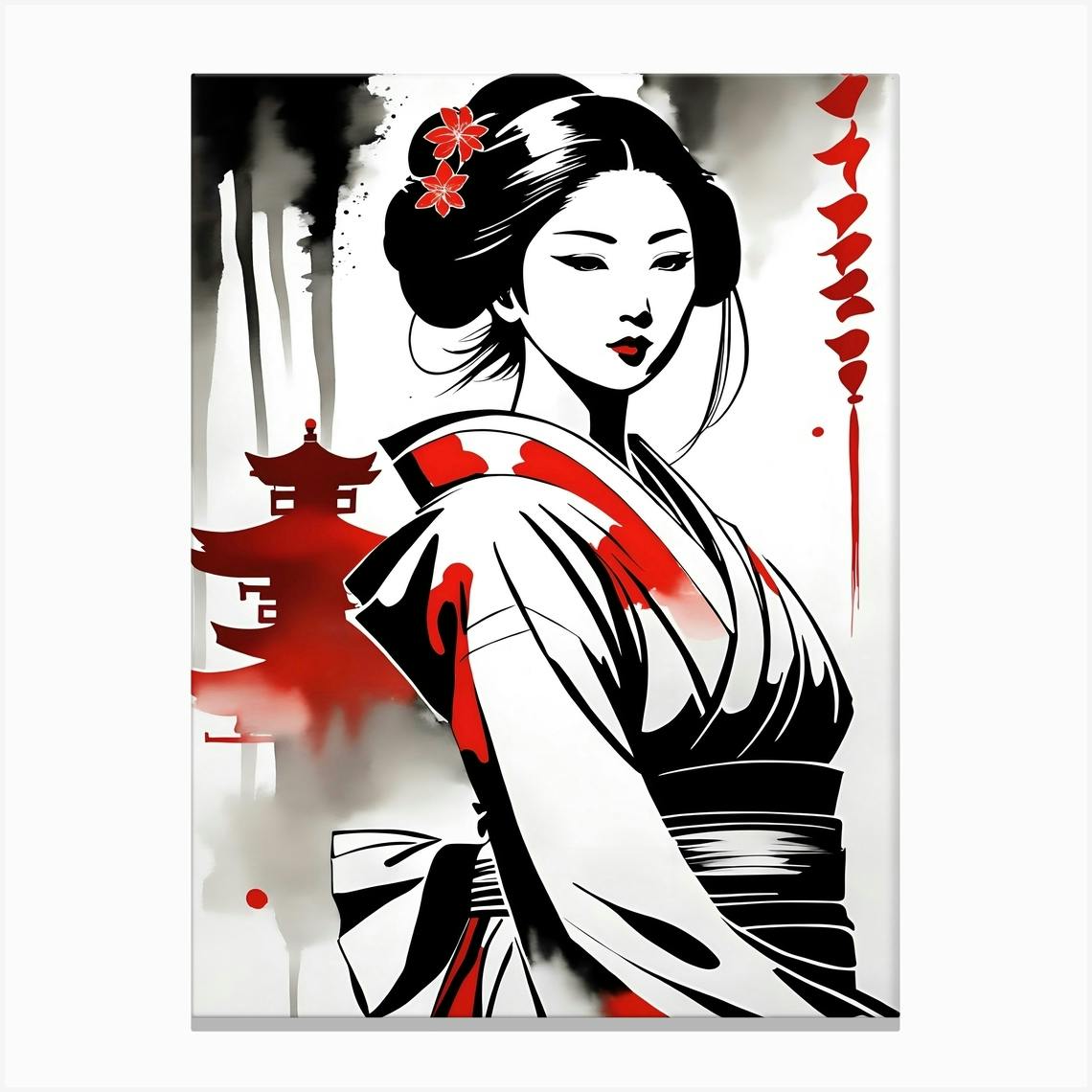 Traditional Japanese Art Style Geisha Girl 1 Art Print by A