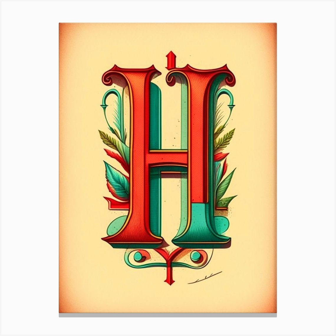 H, Letter, Alphabet Vintage Sketch 1 Canvas Print by Artful ABCs - Fy