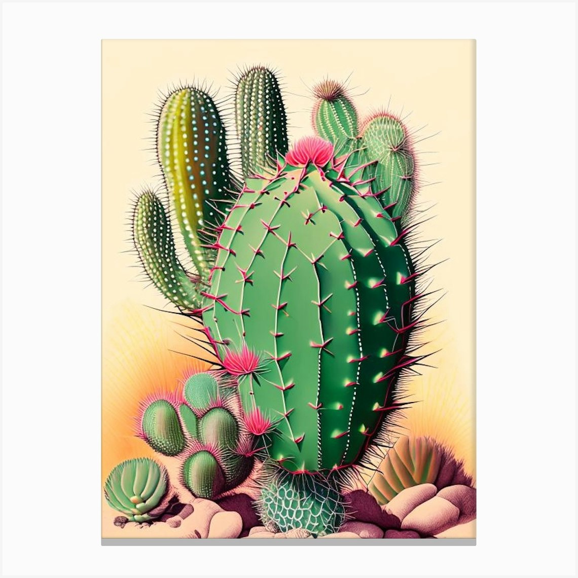 Peyote Cactus Retro Drawing 2 Canvas Print by Wild West Art Prints - Fy