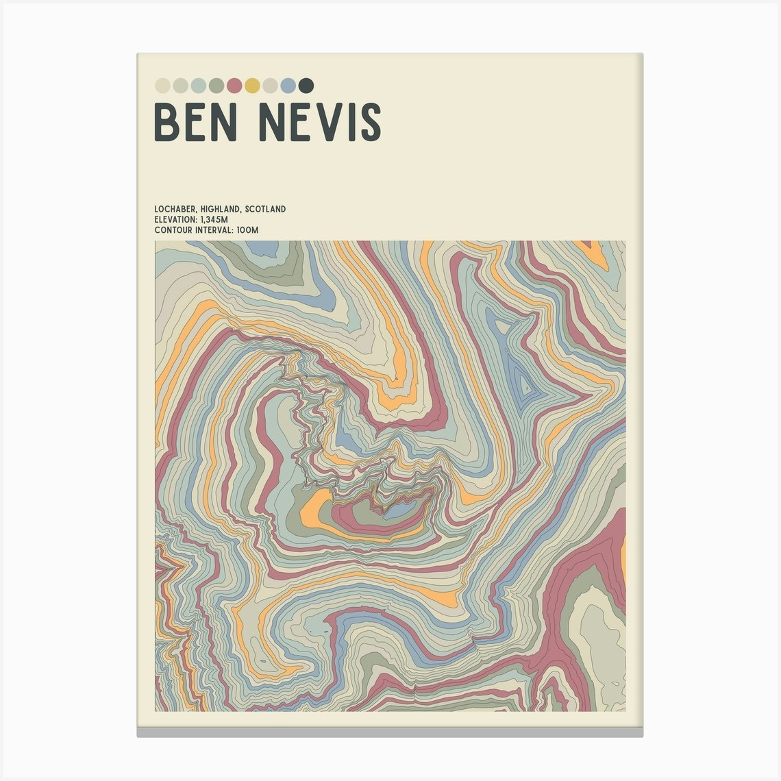 Ben Nevis Scotland Topographic Contour Map Canvas Print by Counter