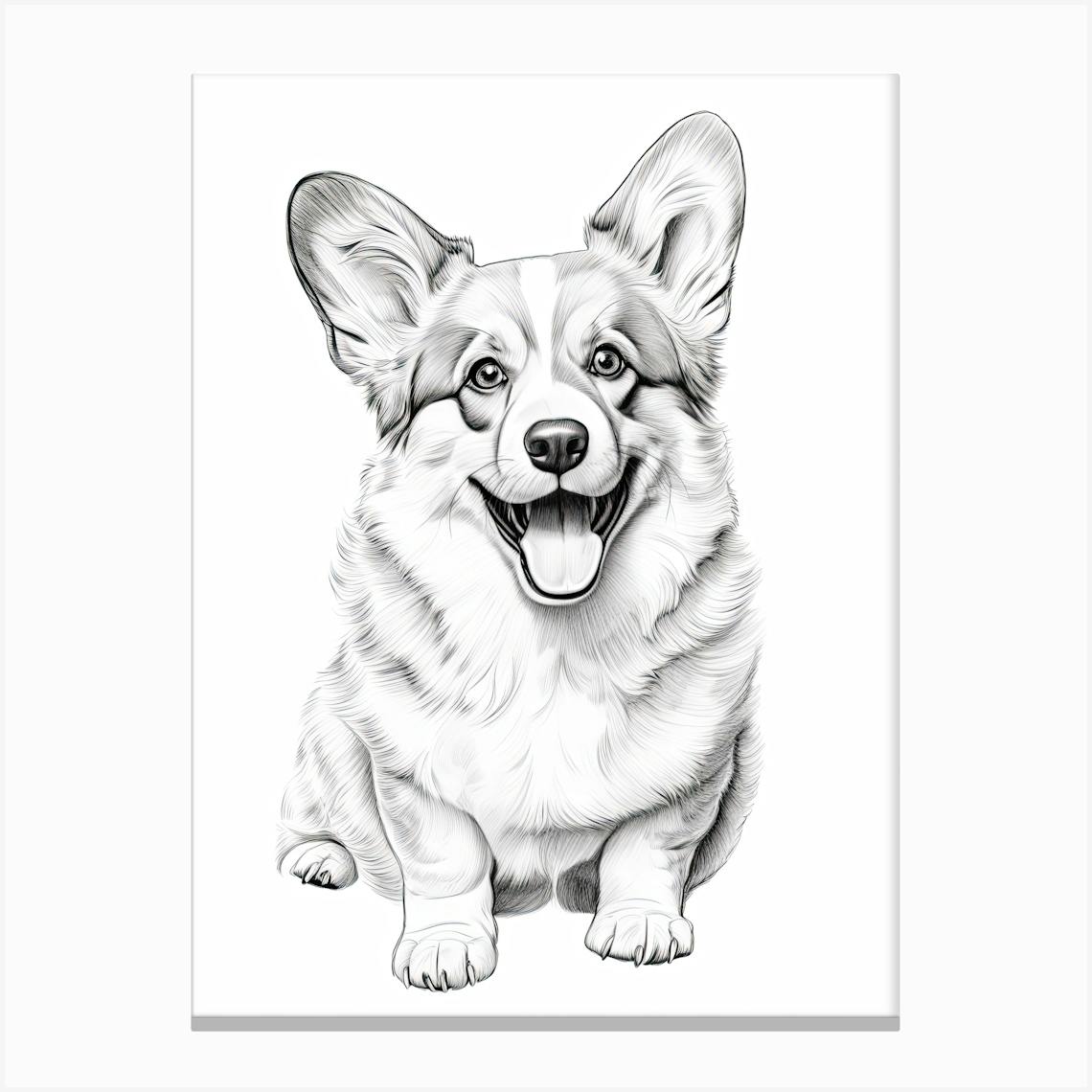 Original Drawing Corgi Dog Painting, Corgi Line Art Portrait, Affordable store Original Dog Portrait, Corgi Dog Pet Portrait, Corgi Dog Dad Gift