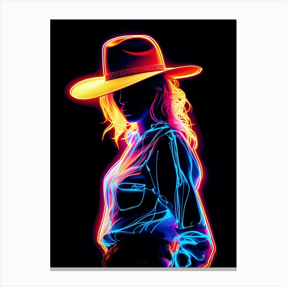 Neon Cowgirl Sign 2 2 Canvas Print by Retro West - Fy