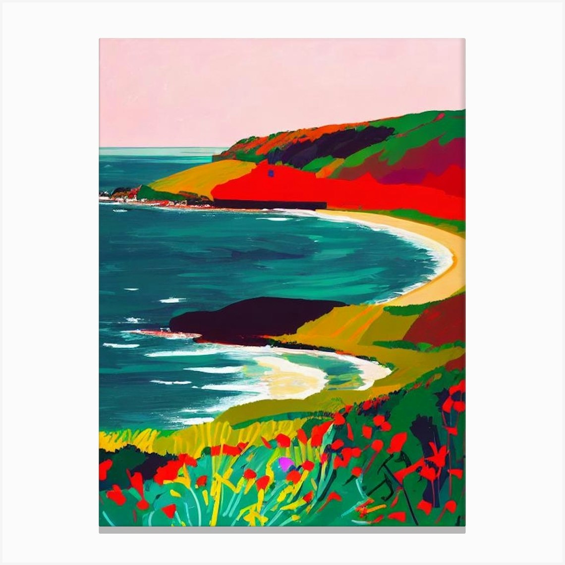 Croyde Bay Beach 2, Devon Hockney Style Canvas Print by Sand & Surf ...