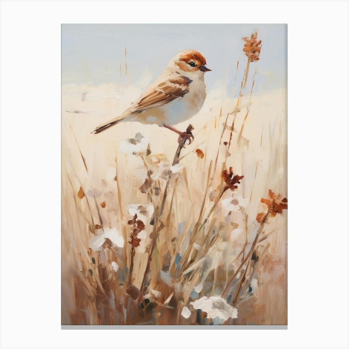 Framed Botanical Sparrows in Tree Watercolor Painting on Paper | Birds online in Trees | Framed Watercolor | Neutral Art | Local Chicago Artist