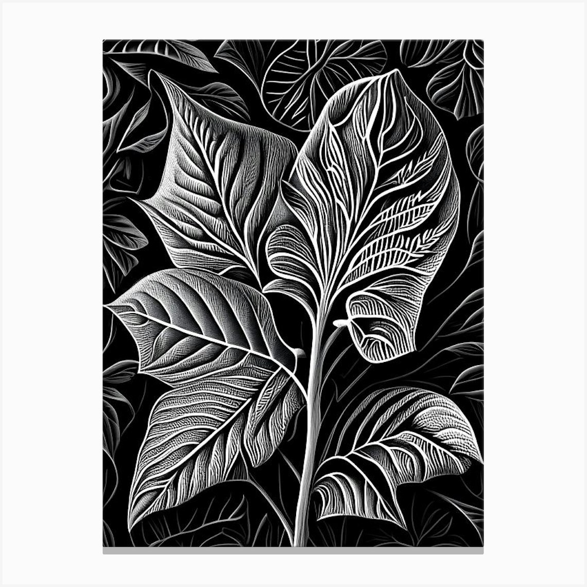 Pepper Leaf Linocut Canvas Print by Leaf & Stem Studio Fy