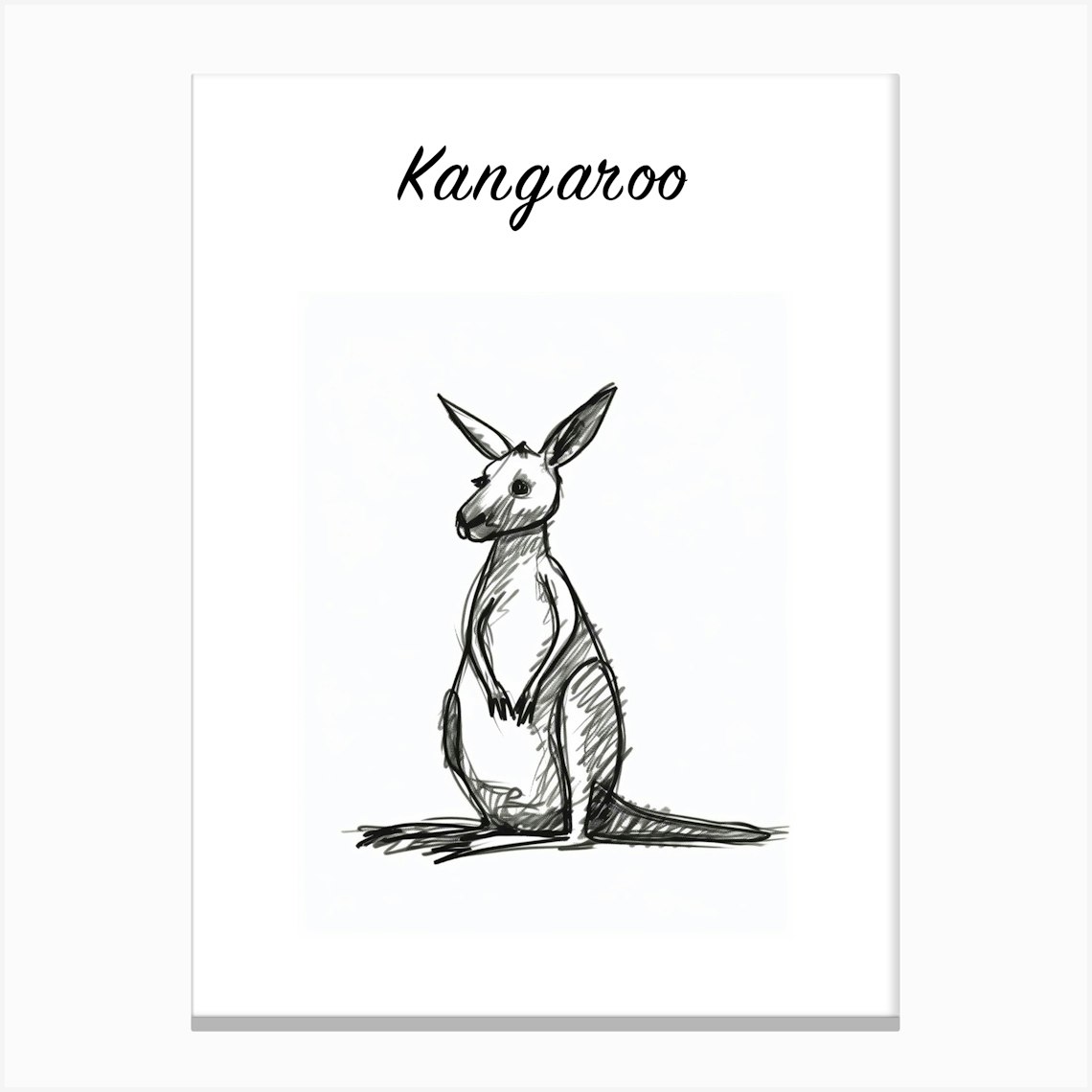 B&W Kangaroo Poster Canvas Print by Scribble Studio - Fy