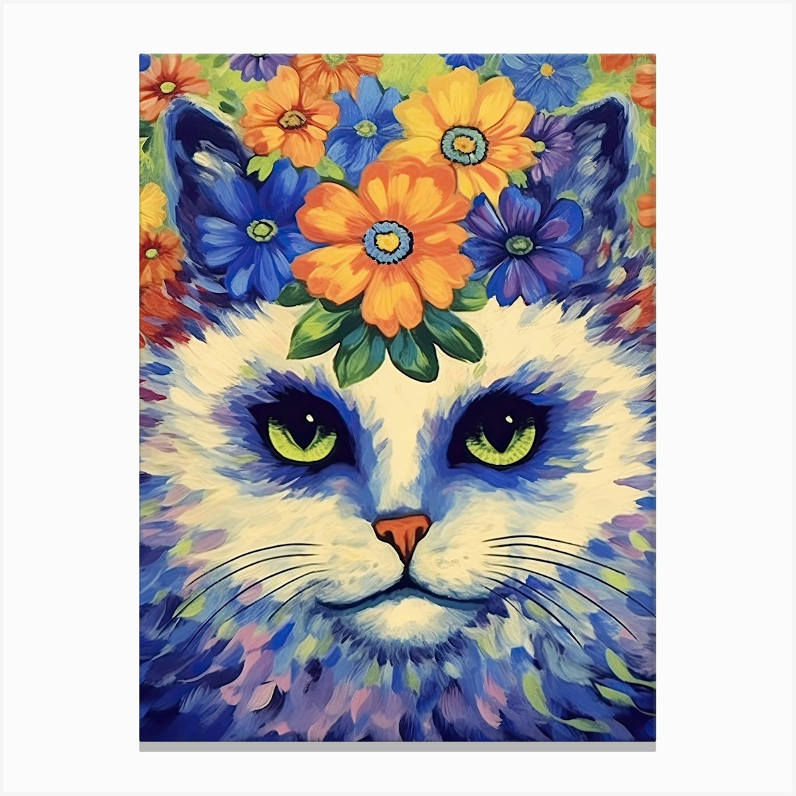 Louis Wain Psychedelic Cat With Flowers 3 Canvas Print by ...