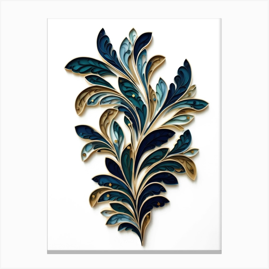 Blue And Gold Leaf Wall Art Canvas Print by anhphamkd93 Fy