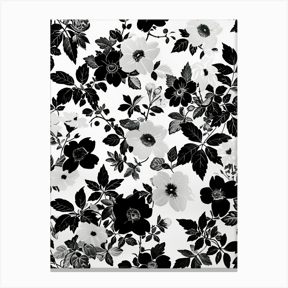 Great Japan Hokusai Black And White Flowers 20 Canvas Print by Botanic ...