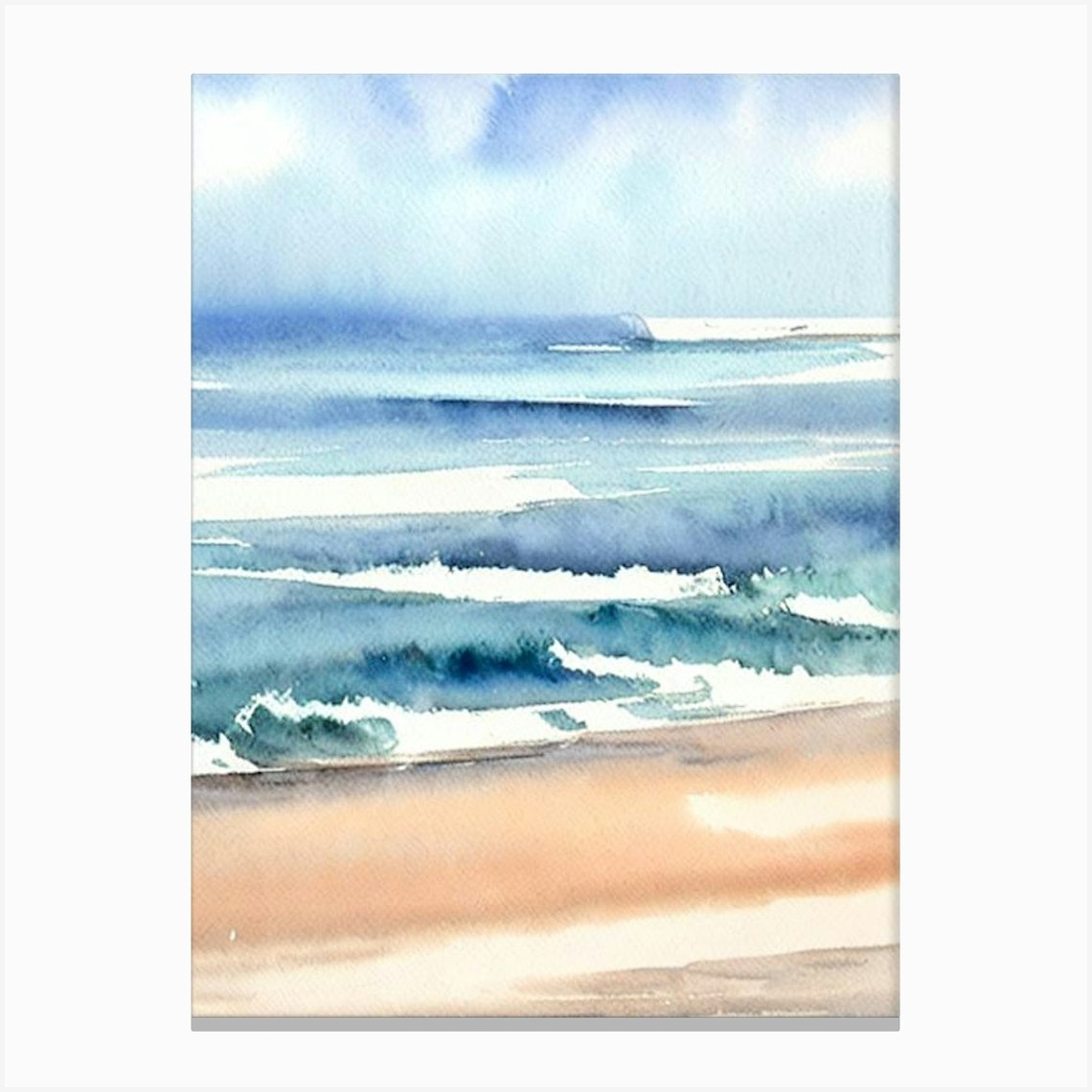 Polzeath Beach, Cornwall Watercolour Canvas Print By Sand & Surf Prints 