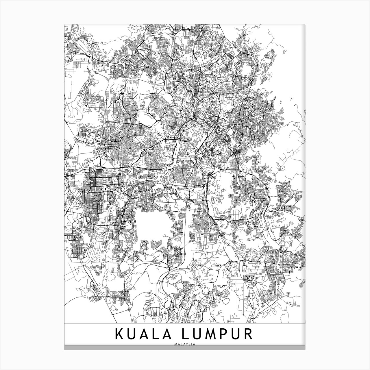 Kuala Lumpur White Map Art Print by multipliCITY - Fy