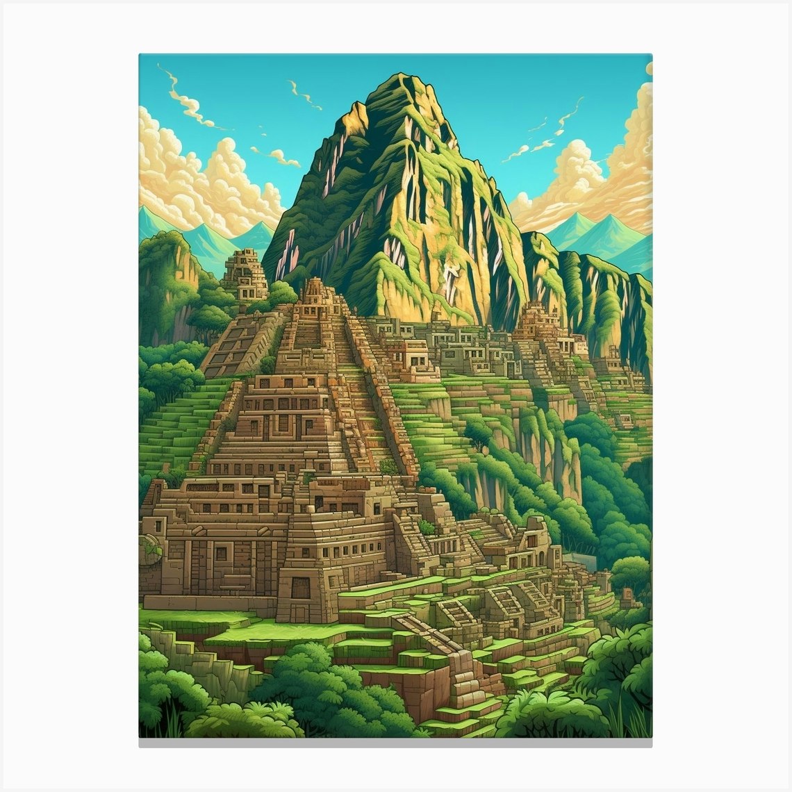 Machu Picchu Pixel Art 1 Canvas Print by PixelPerfect - Fy