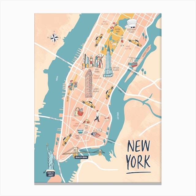 New York Illustrated Map Art Print by Revista - Fy