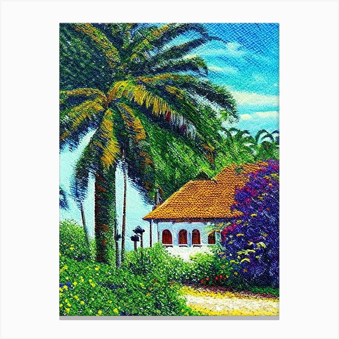 Trancoso Brazil Pointillism Style Tropical Destination Canvas Print By Coconut Cove Fy 5580