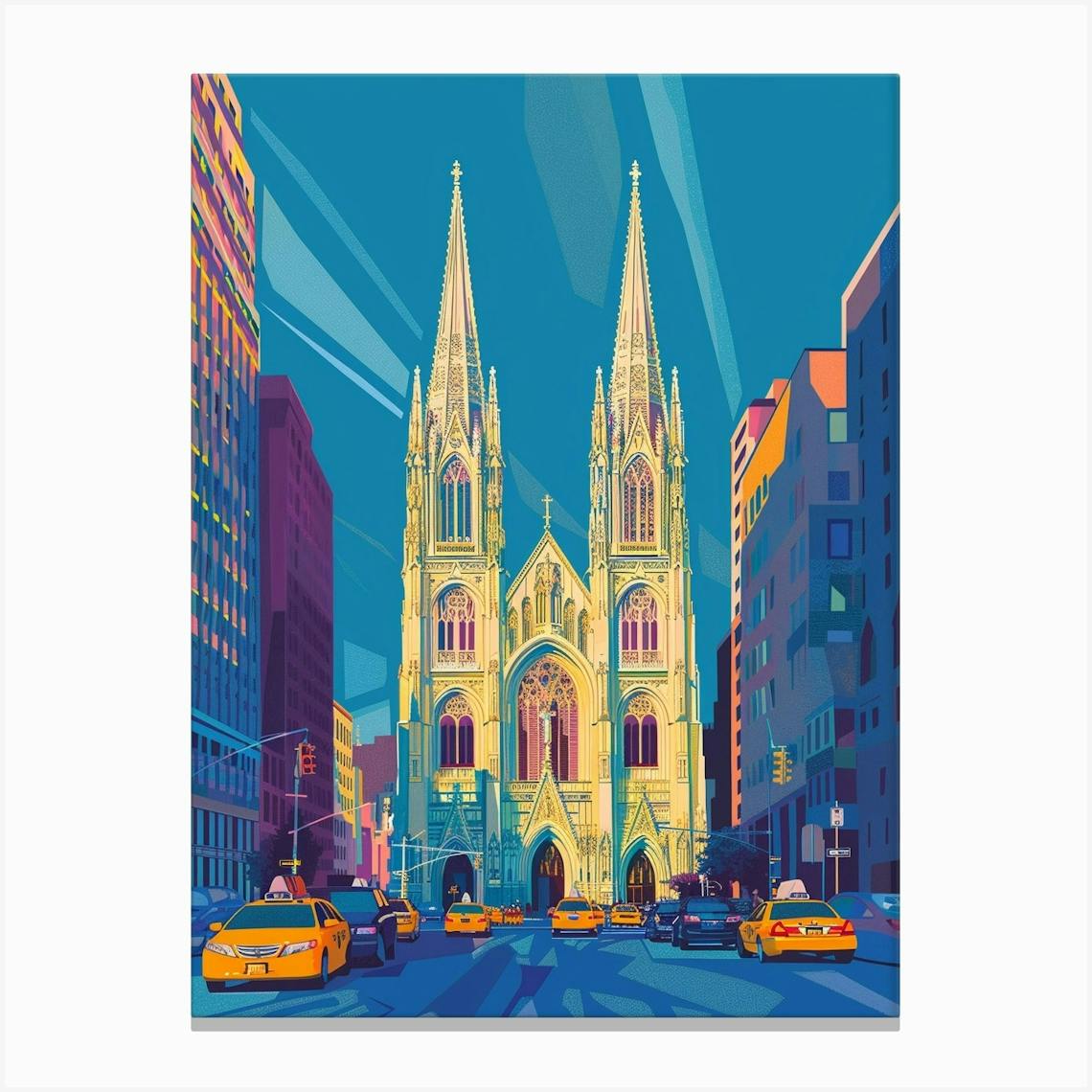 The New York Public Library New York Colourful Silkscreen Illustration 4  Poster Art Print