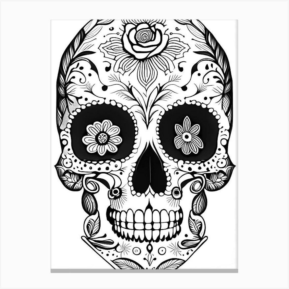 Sugar Skull Day Of The Dead Inspired 3 Skull Line Drawing Canvas Print