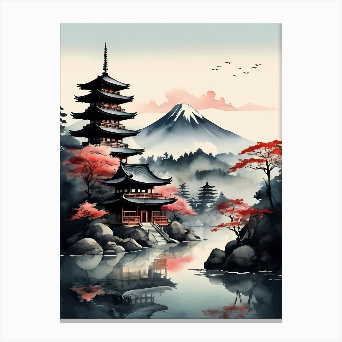 Japanese Landscape Watercolor Painting (31) Canvas Print by 1xMerch - Fy