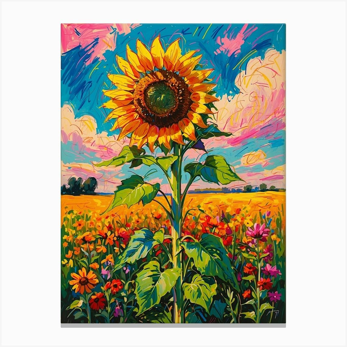 Outlet Sunny Sunflower 12 x 12 Original Art on Wood Canvas