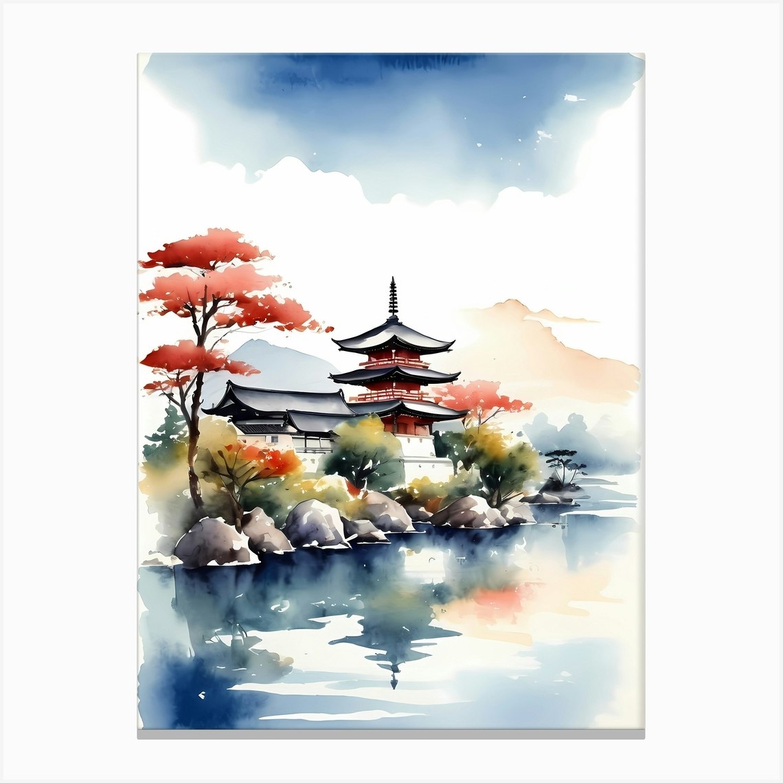 Japanese Landscape Watercolor Painting (34) 1 Canvas Print by 1xMerch - Fy