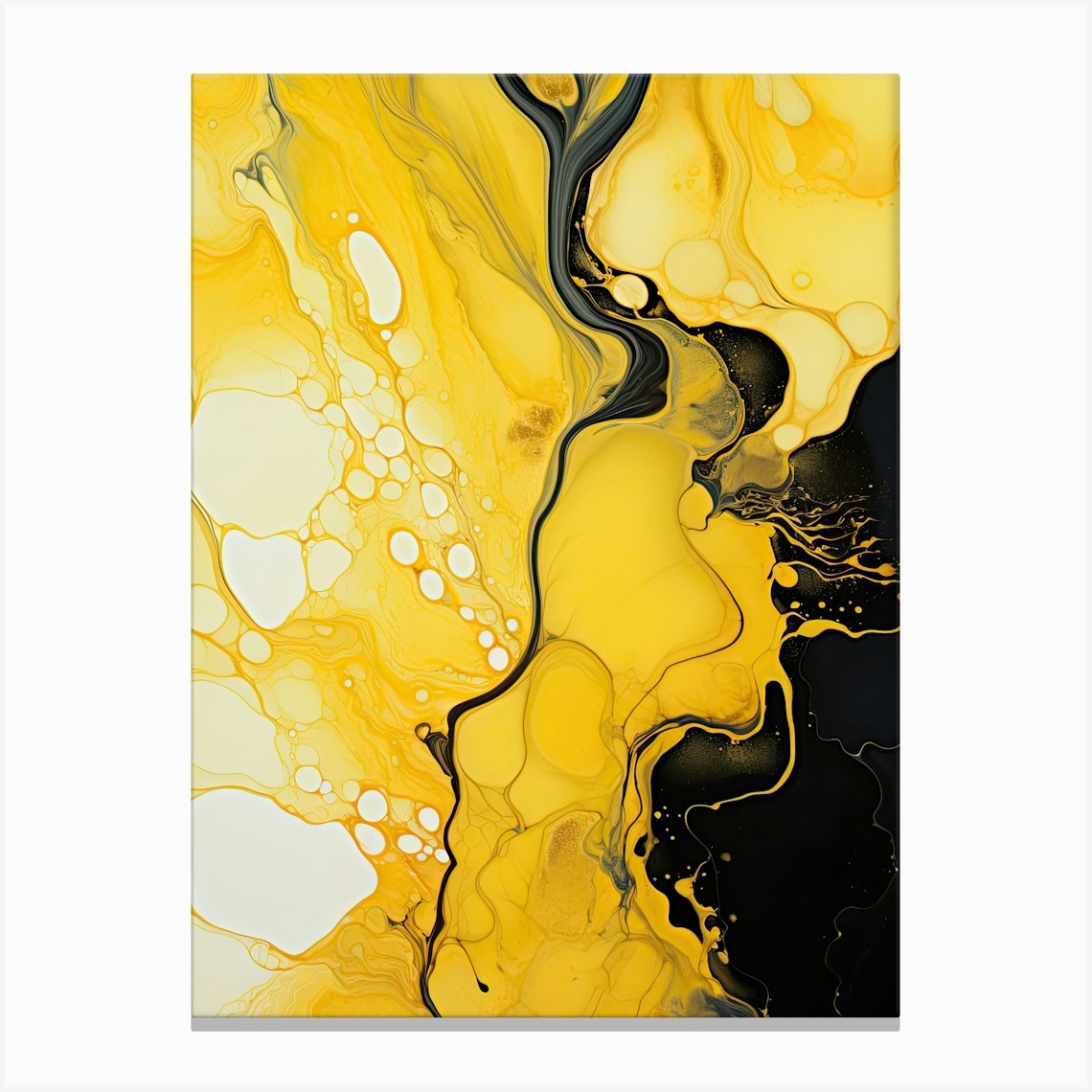 Yellow And Black Flow Asbtract Painting 1 Canvas Print by Abstract Art